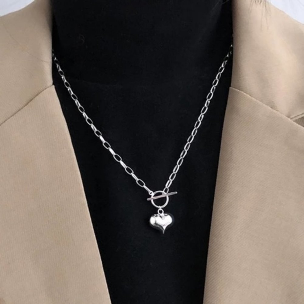 *NEW 925 Sterling Silver Heart Link Chain Necklace